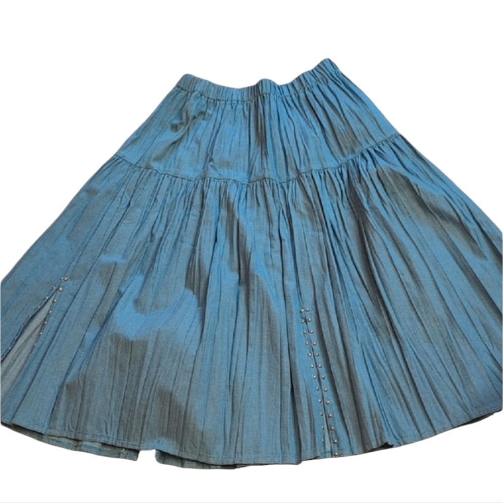 Spencer Creations Turquoise Blue A Line Skirt With Silver Tone Studs Size L